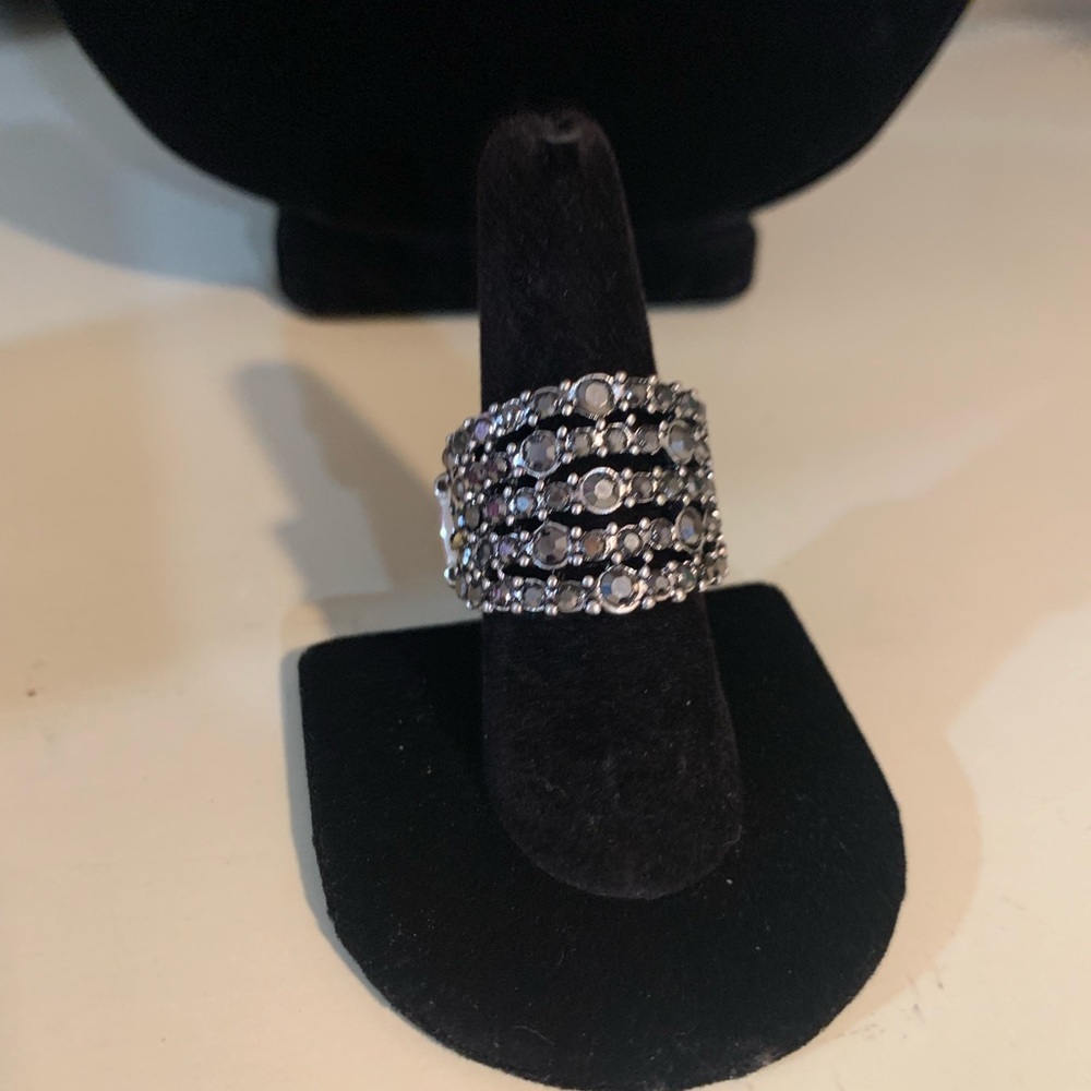 Silver Ring With Black Stones